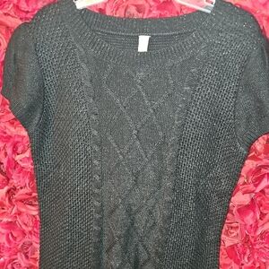 Cherokee Girls Black Crew Neck Cable Knit Sweater Dresd With Lace Detail Size XL